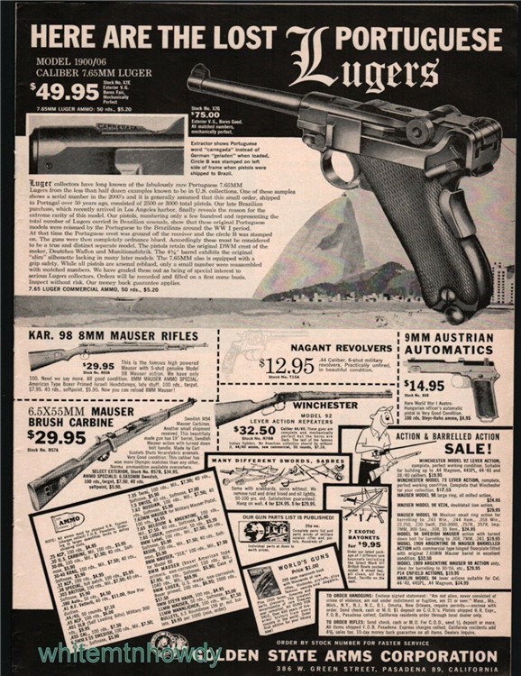 1959 PORTUGESE LUGER Golden State Arms Vintage Gun AD Advertising-img-0