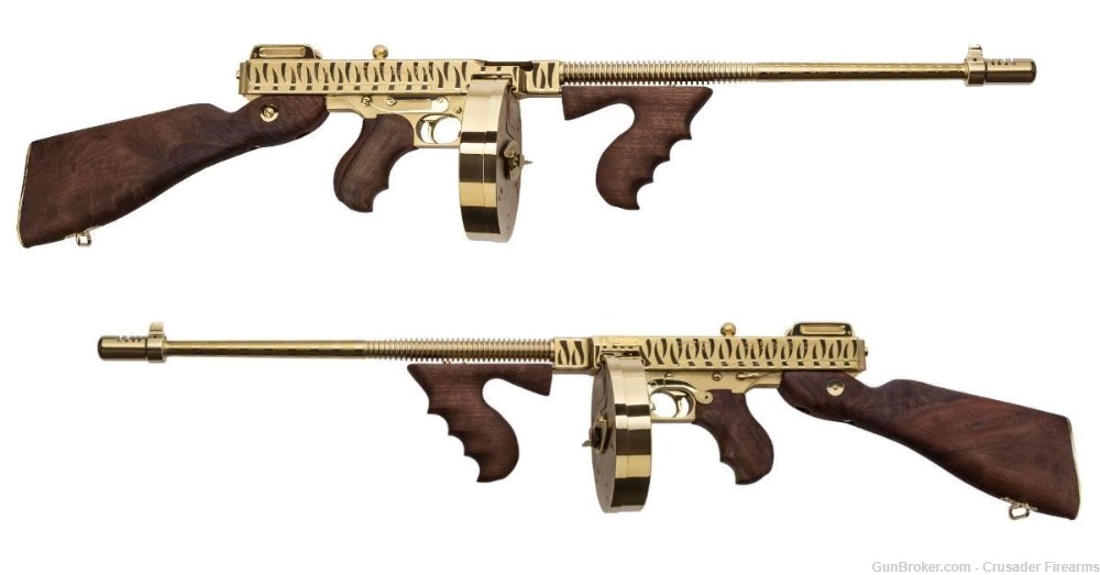THOMPSON 1927A-1 "DELUXE SEMI-AUTO", TITANIUM GOLD PLATED WITH TIGER STRIPE-img-0