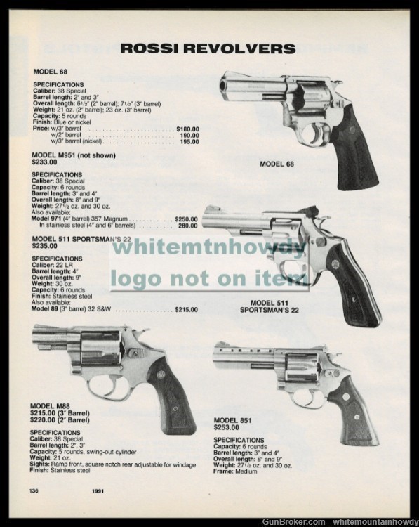1999 ROSSI 68, 511 Sportsman, M88, 8561 Revolver PRINT AD-img-0