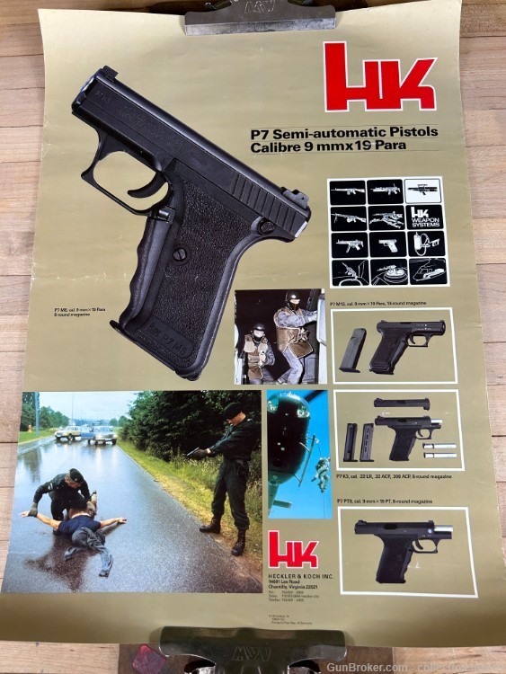 H&K P7 Squeeze Cocker Pistol Sales Poster 9x19 9MM Heckler & Koch Original -img-0