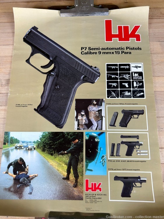 H&K P7 Squeeze Cocker Pistol Sales Poster 9x19 9MM Heckler & Koch Original -img-1