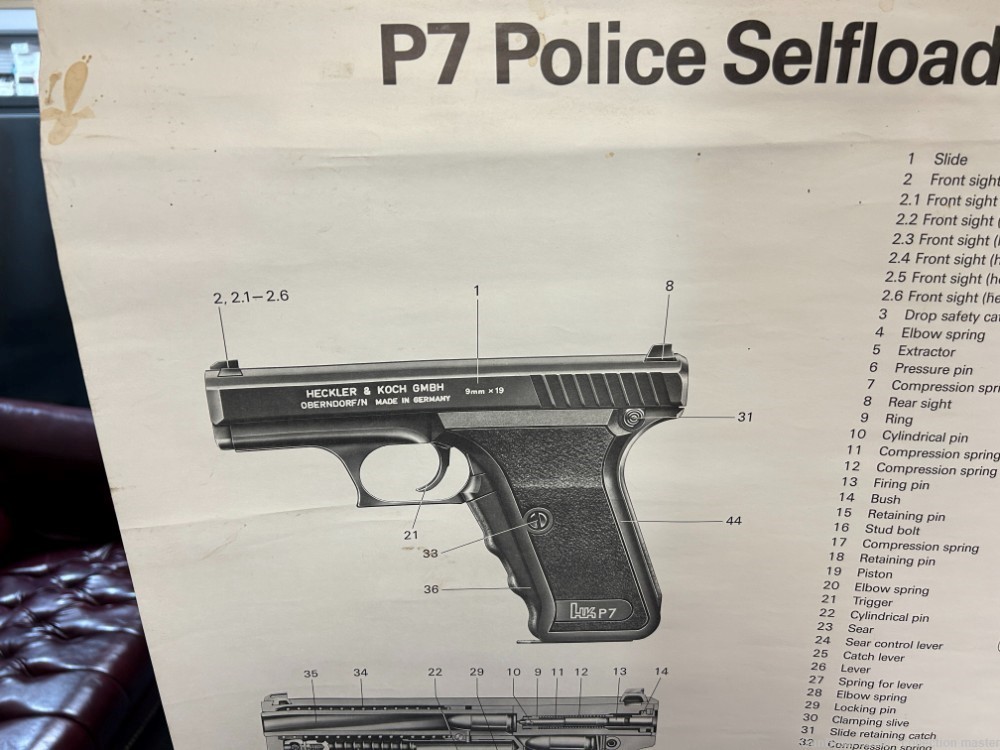 H&K P7 Police Pistol Sales Poster Training AID 9x19 9MM Heckler & Koch  -img-2