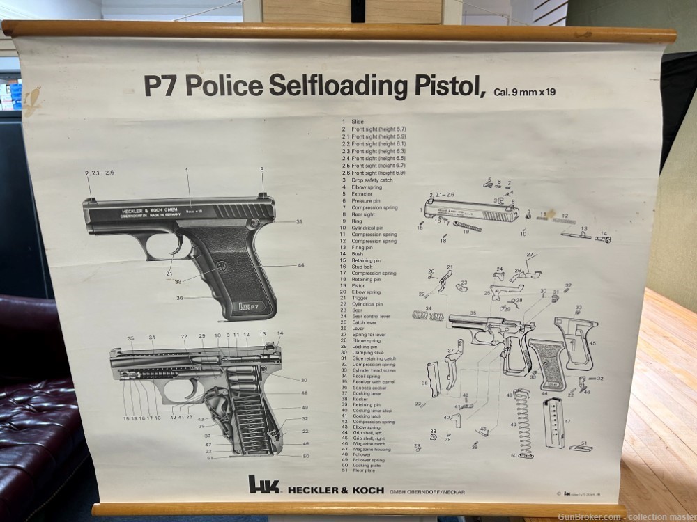 H&K P7 Police Pistol Sales Poster Training AID 9x19 9MM Heckler & Koch  -img-0