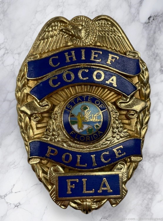 GA-REL State Of Florida Chief Cocoa Eagle Obsolete Police Badge-img-6