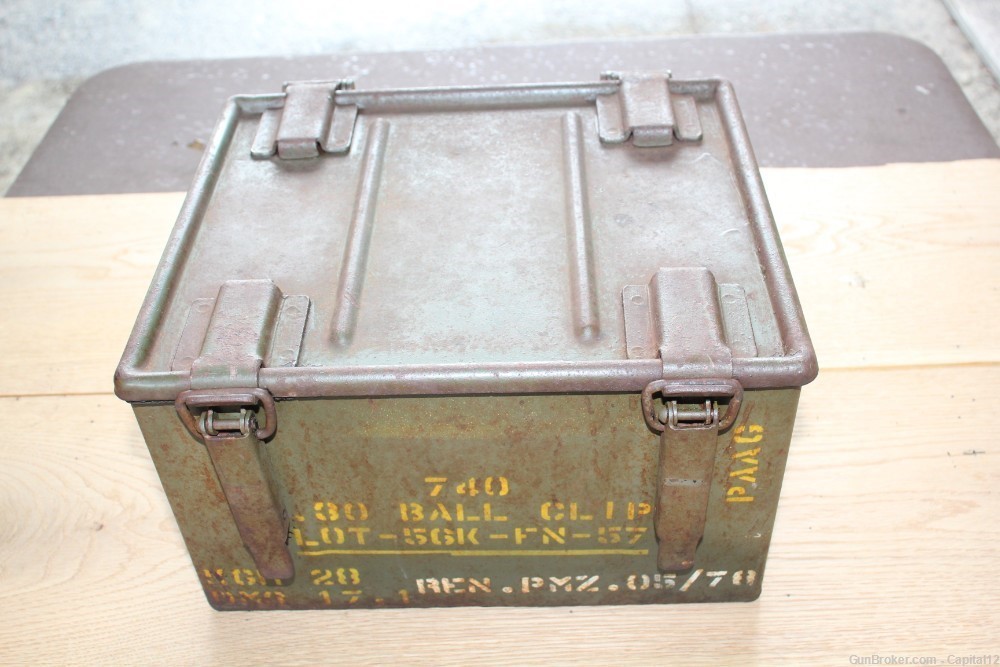 1957 FN Herstal Steel 740rd 30 Ball Metal Ammo Crate box w/ Handles-img-0