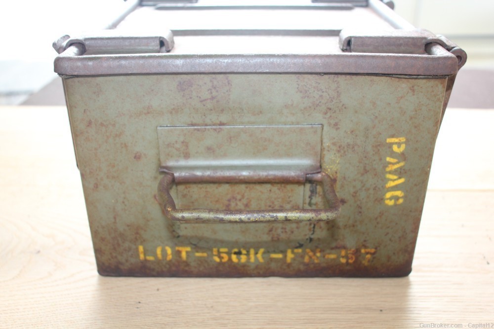 1957 FN Herstal Steel 740rd 30 Ball Metal Ammo Crate box w/ Handles-img-2