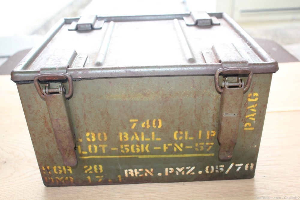 1957 FN Herstal Steel 740rd 30 Ball Metal Ammo Crate box w/ Handles-img-1