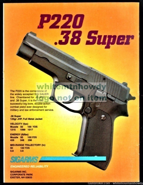 1995 SIG P220 .38 Super Pistol PRINT AD Sigarms Advertising Page-img-0