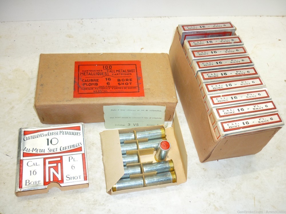 10rd - ALL METAL FN 16ga - Vintage Shotgun Shells - BELGIUM 16 ga SxS -img-20