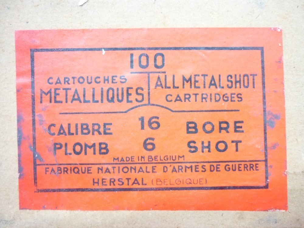 10rd - ALL METAL FN 16ga - Vintage Shotgun Shells - BELGIUM 16 ga SxS -img-1