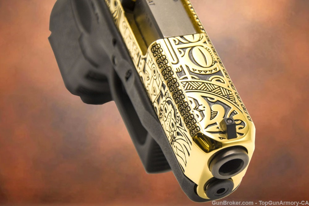 EXCLUSIVE: Glock 26, 9mm 24K GOLD Plated with MAYAN AZTEC Design-img-1