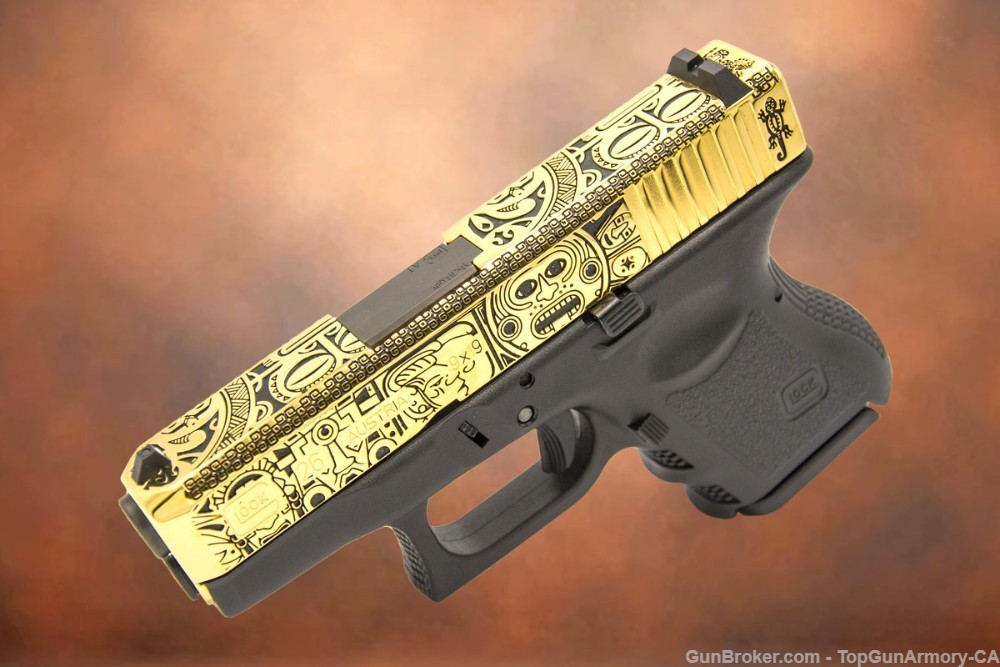 EXCLUSIVE: Glock 26, 9mm 24K GOLD Plated with MAYAN AZTEC Design-img-3