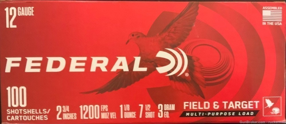 FEDERAL 12 GAUGE 2 3/4” 7 1/2 SHOT 100 ROUNDS 4 Boxes of 25 -img-0