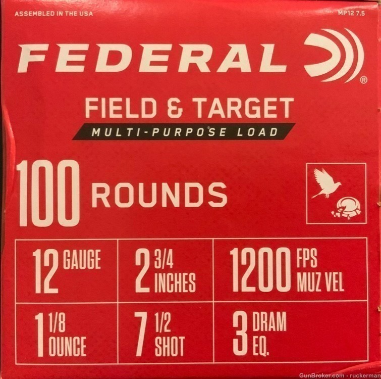 FEDERAL 12 GAUGE 2 3/4” 7 1/2 SHOT 100 ROUNDS 4 Boxes of 25 -img-1