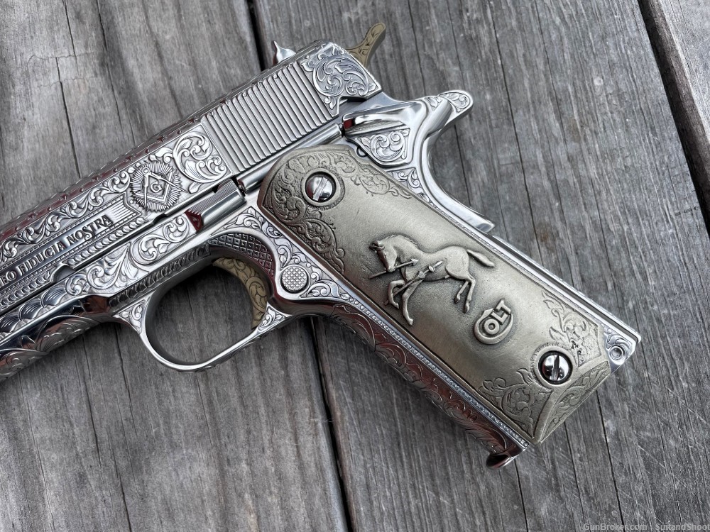 COLT 1911 ENGRAVED MASONIC LODGE 45CP stainless 1 of 10-img-38