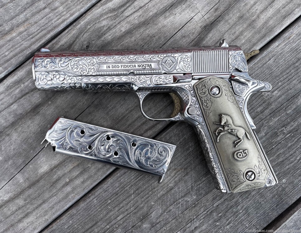 COLT 1911 ENGRAVED MASONIC LODGE 45CP stainless 1 of 10-img-0