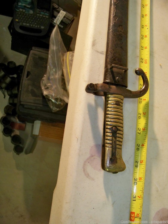 Antique 1860s Short Sword BAYONET w Brass Handle / French  Cesspo-img-3