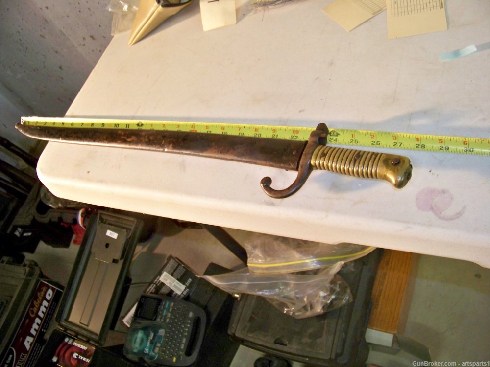 Antique 1860s Short Sword BAYONET w Brass Handle / French  Cesspo-img-0