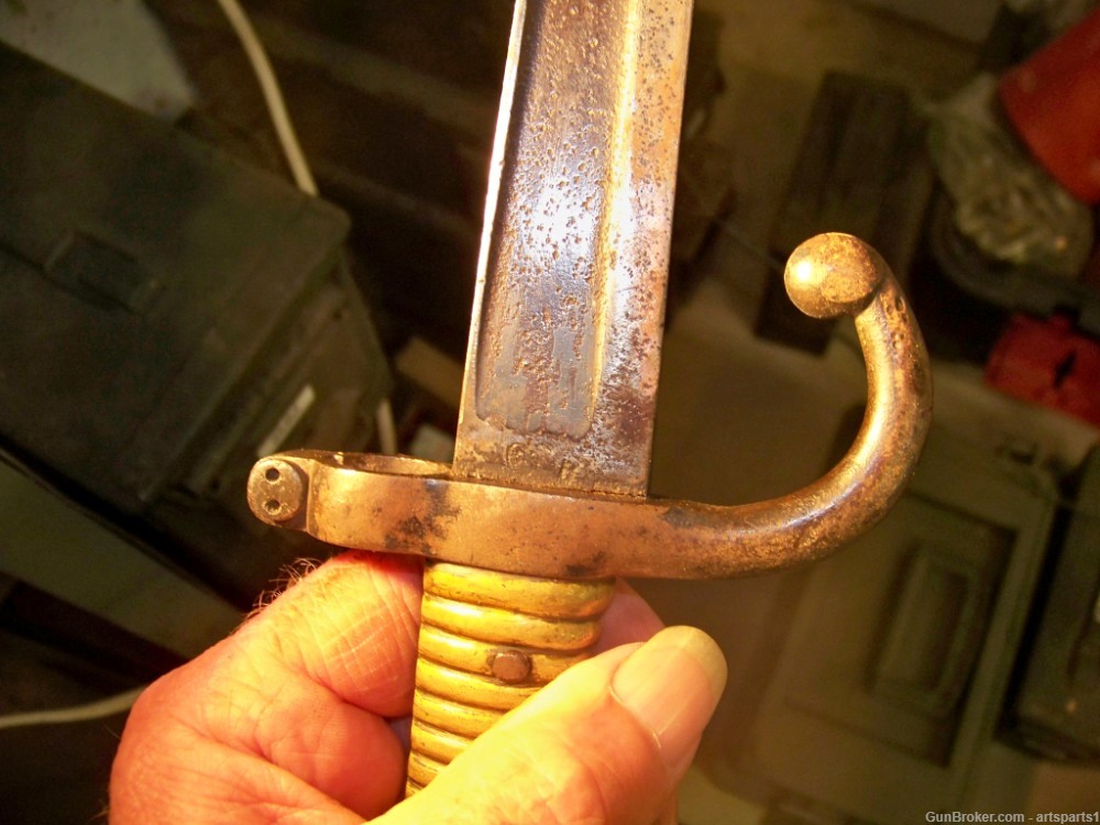 Antique 1860s Short Sword BAYONET w Brass Handle / French  Cesspo-img-5