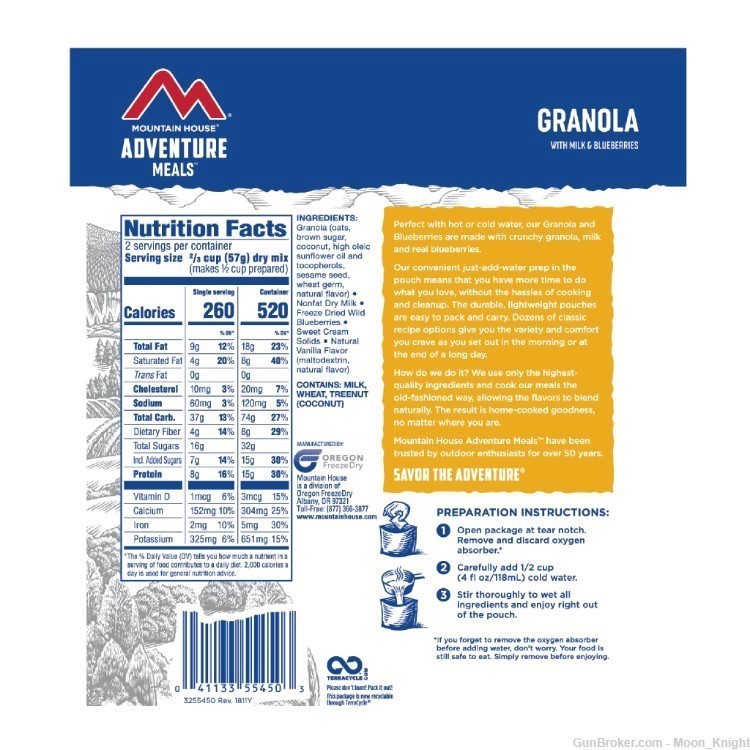 Case of 7 Mountain House Granola w/Milk & Blueberries - Freeze Dried Food -img-1