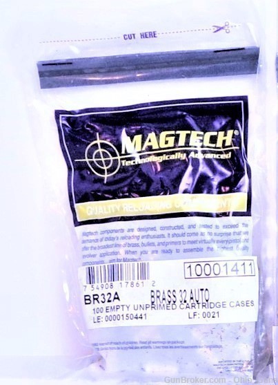 Magtech Brass 32 Auto Empty Unprimed Cartridge Cases-img-0