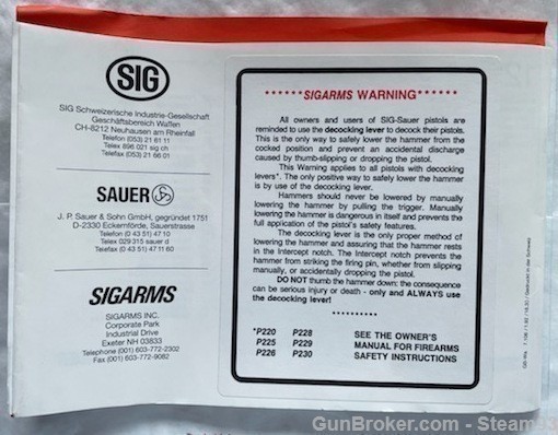 Sig Sauer P229 Manual & Instructions 1988 - 1994-img-1
