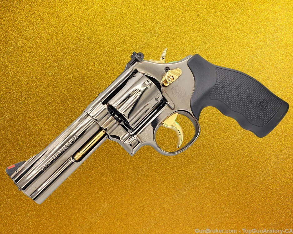 RARE: S&W 686 Plus, 4" - 357 Magnum, Plated with 24K Gold and Black Chrome-img-1
