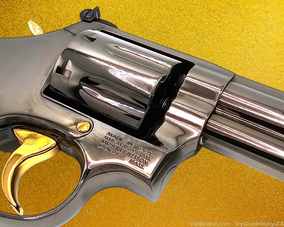 RARE: S&W 686 Plus, 4" - 357 Magnum, Plated with 24K Gold and Black Chrome-img-2