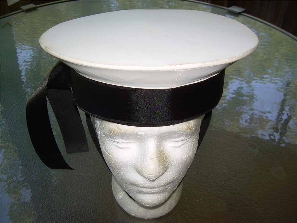 Italian VTG Flat Top Navy Sailor Hat military Cap, Size Large, used-img-4