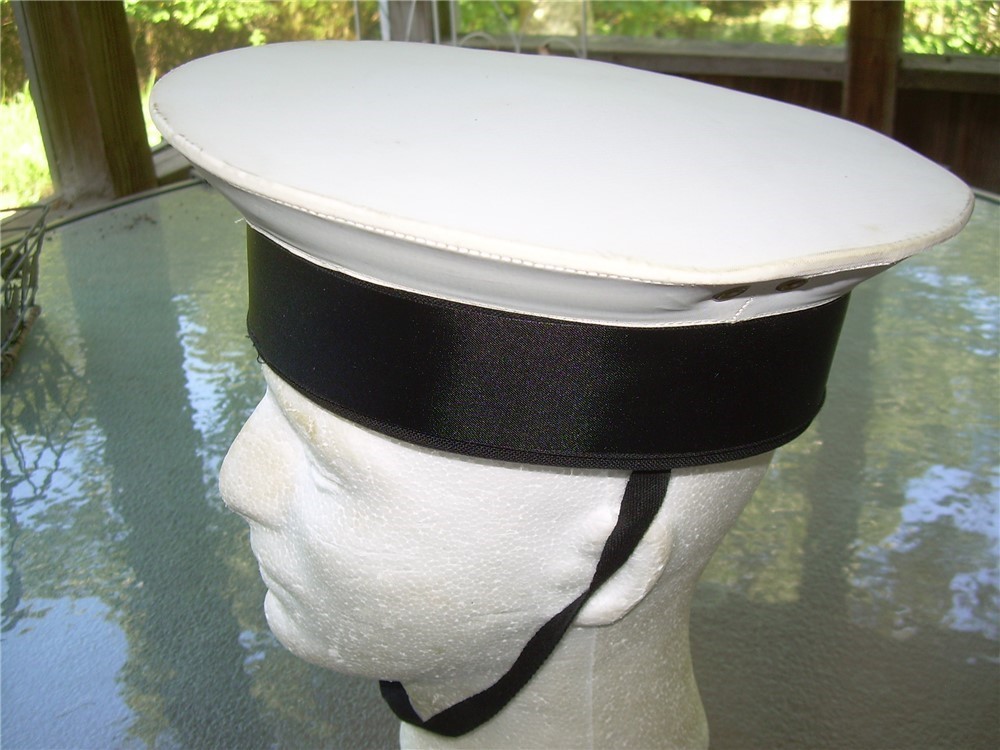 Italian VTG Flat Top Navy Sailor Hat military Cap, Size Large, used-img-5