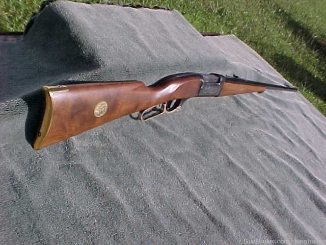 SAVAGE 1895 308 Lever Rifle Octagonal Brl Indian 75TH Ann Medallion Gold Ac-img-0