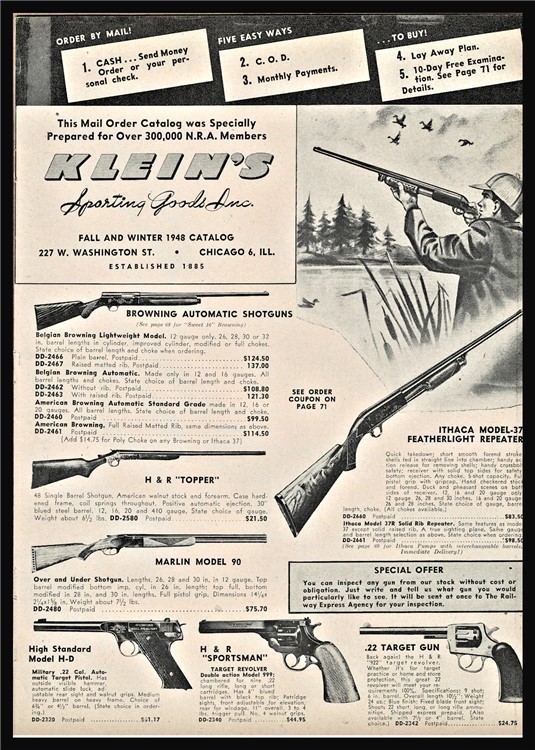 1948 ITHACA Featherweight Browning H&R Shotgun Klein's Sporting Goods AD-img-0