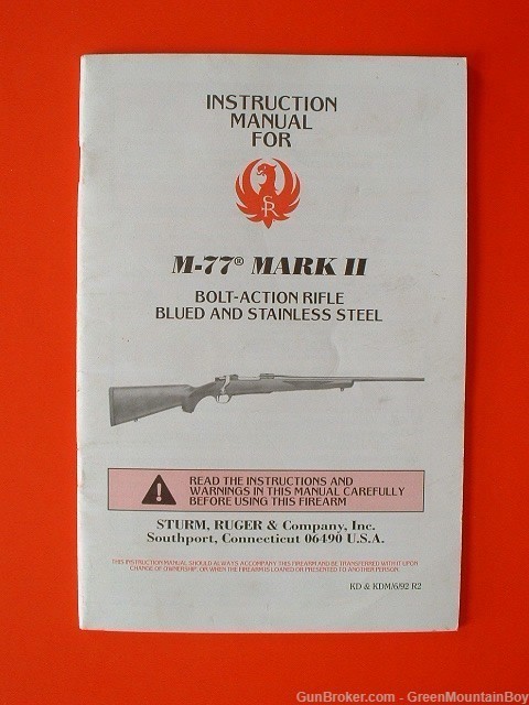 RUGER OEM 1992 M-77 MARK II Rifle Owner's Manual - NOS-img-0