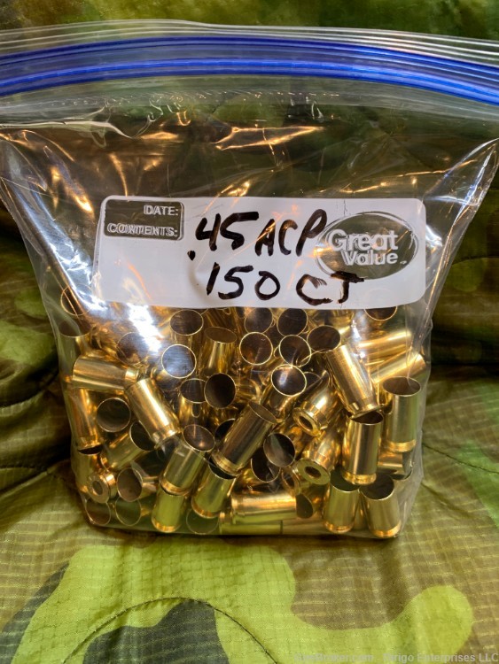 Once fired .45 ACP brass cleaned and deprimed 150 ct-img-0