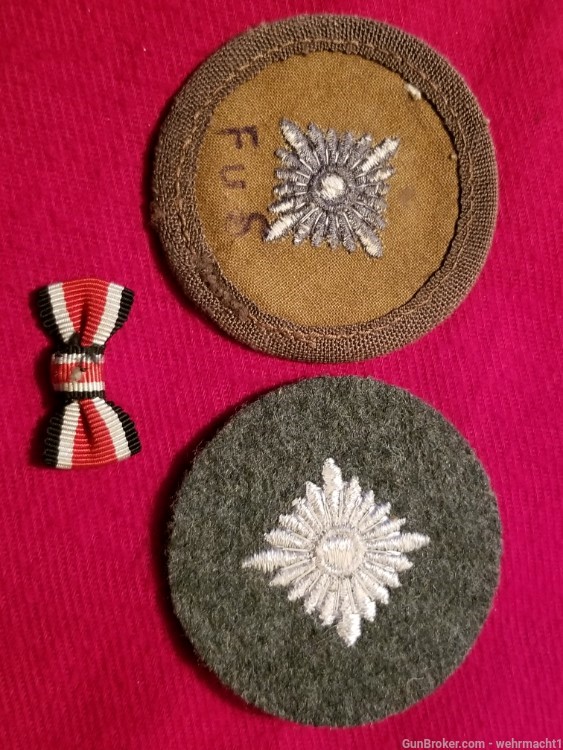 ORIGINAL WWII WW2 GERMAN RANK PIP PATCHES AND IRON CROSS BUTTON RIBBON BOW -img-0