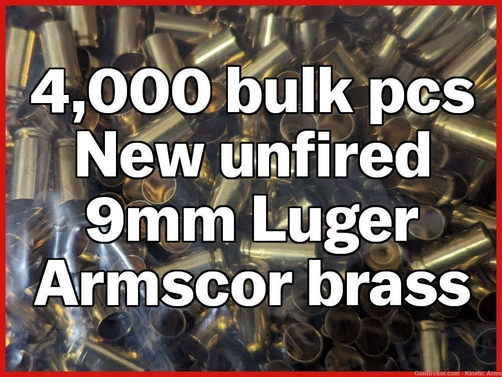 Bulk brass - 4,000 NEW unfired Armscor 9mm Luger unprimed brass cases-img-0