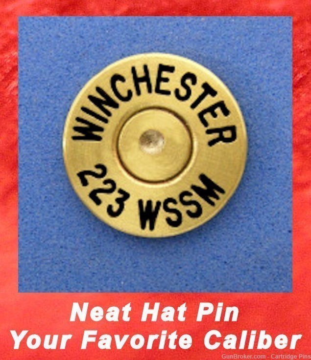 Winchester 223 WSSM  Brass Cartridge Hat Pin  Tie Tac  Ammo Bullet-img-0