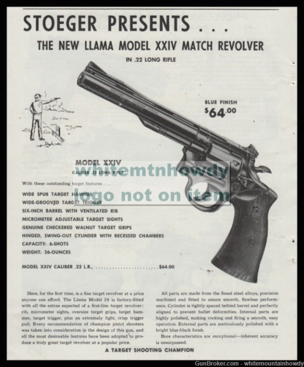 1963 LLAMA Model XXIV Match , 11/22 Long Rifle Revolver PRINT AD-img-0