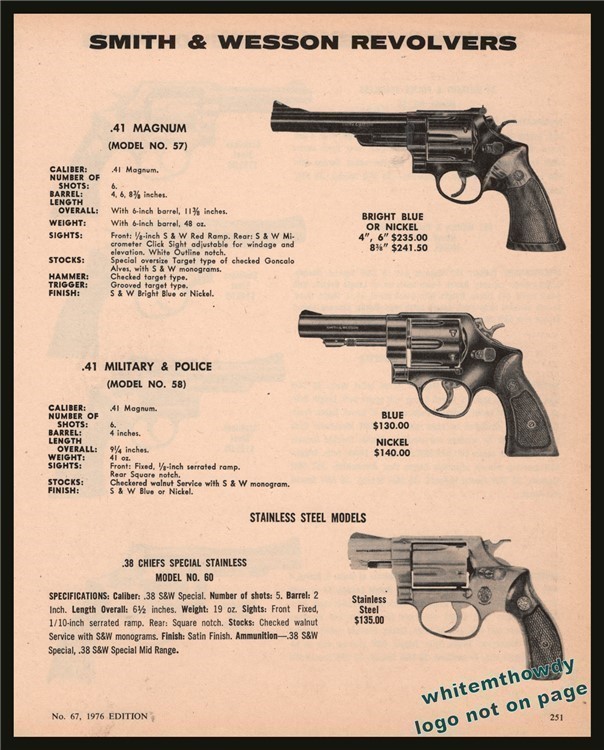 1976 SMITH & WESSON 57 .41 magnum 58 M&P 60 Chiefs Special Revolver AD-img-0