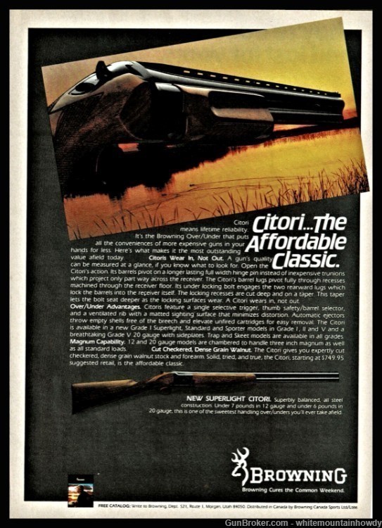 1982 BROWNING Citori Shotgun Vintage Print AD-img-0