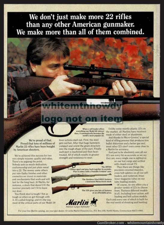 1993 MARLIN Model 60 .22 Rifle PRINT AD shown w/39TDS, 60S, 25N-img-0