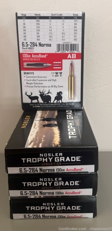 6.5-284 Norma Nosler Factory Ammo 130 gr AccuBond- 80 rounds -img-1