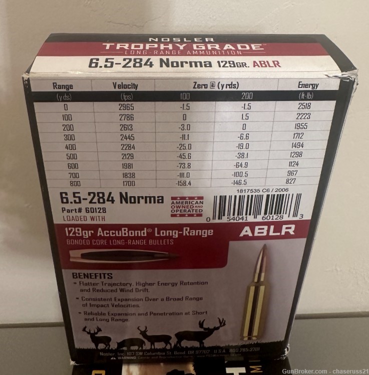 6.5-284 Norma Nosler Factory Ammo 129 gr AccuBond LR- 75 rounds -img-1
