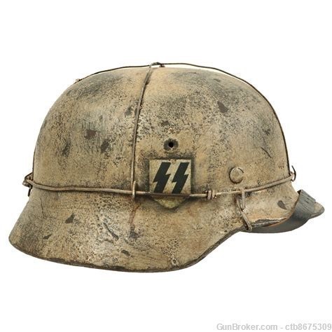 Original German WWII M40 Refurbished SS Winter Camouflage Helmet-img-3