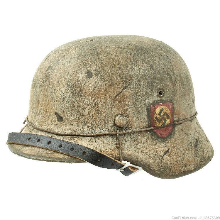 Original German WWII M40 Refurbished SS Winter Camouflage Helmet-img-0