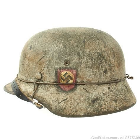 Original German WWII M40 Refurbished SS Winter Camouflage Helmet-img-4