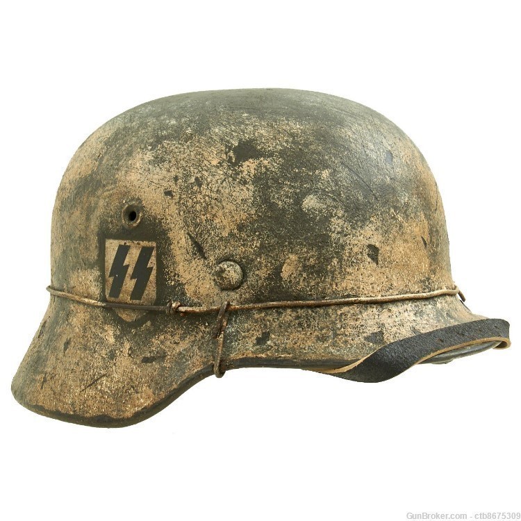 Original German WWII M40 Refurbished SS Winter Camouflage Helmet-img-2