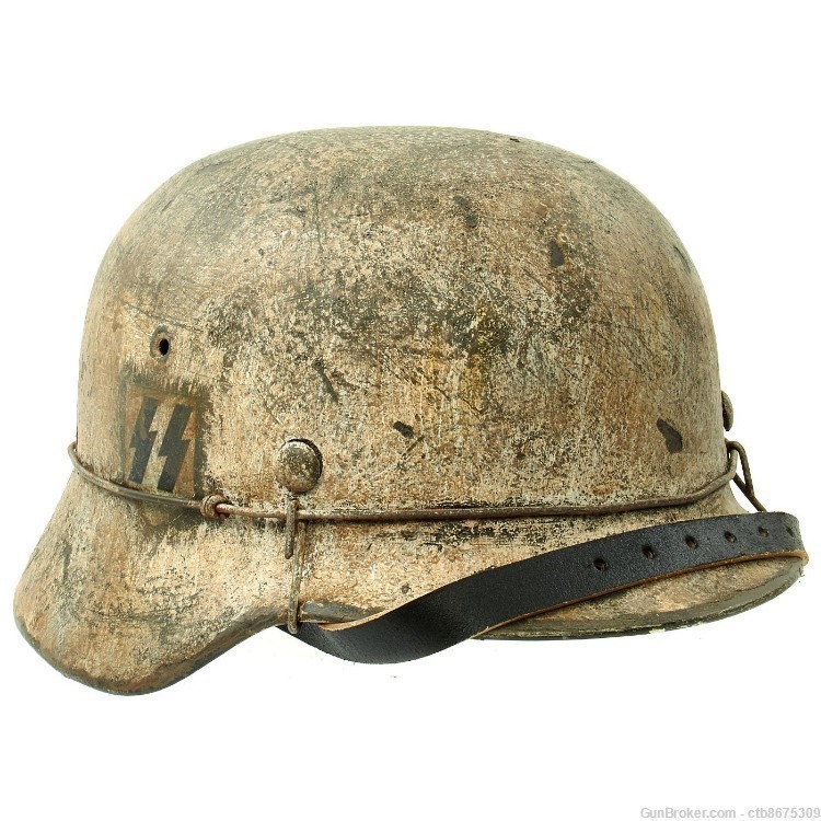 Original German WWII M40 Refurbished SS Winter Camouflage Helmet-img-1