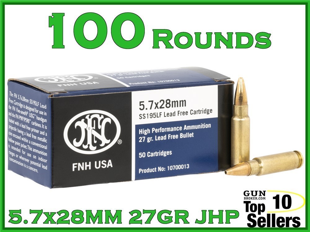 FN 5.7 SS193LF LEAD FREE Ammo 27 gr 10700013 Brass Case Range 100 ROUNDS -img-0
