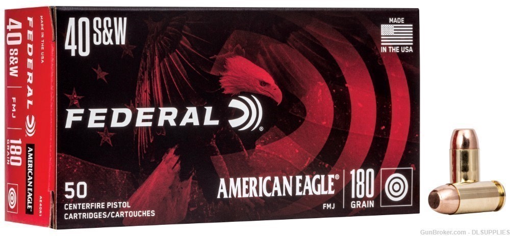 FEDERAL AMERICAN EAGLE .40S&W 180 GRAIN FULL METAL JACKET FMJ 50 RND BOX-img-0